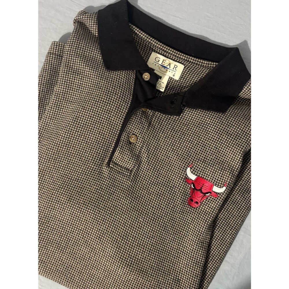 Vintage Gear Chicago Bulls Polo Shirt  Mens Large NBA Basketball Tan Brown 90s